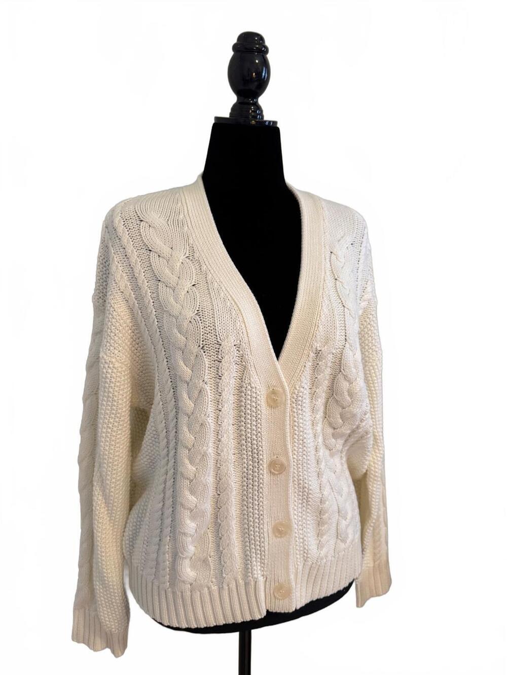 Karen Kane Women's Cream Cable Knit Button-Up Cardigan Sweater Medium